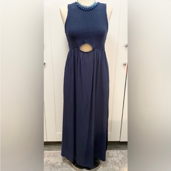 Blue Maternity Maxi Dress Sz MED By Isabel & Ingrid Cute Peep Front Accent NEW! - Picture 1 of 3